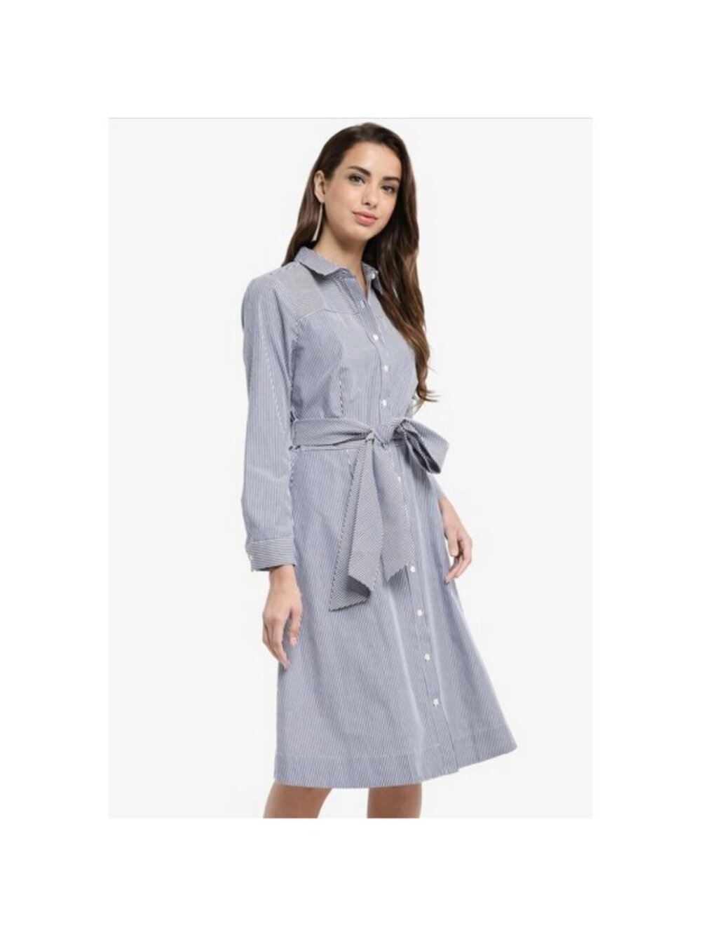 J. Crew XS Navy White Stripe  Long Sleeve Tie Shirtdress Nautical Coastal